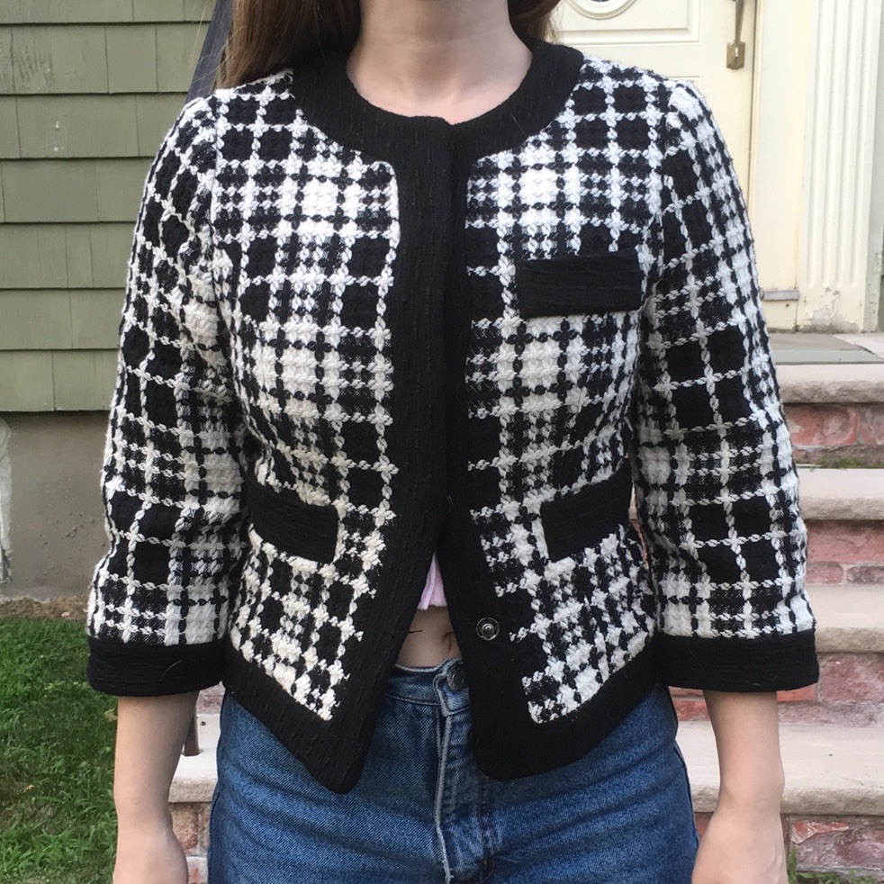 Aqua Black And White Textured Jacket
